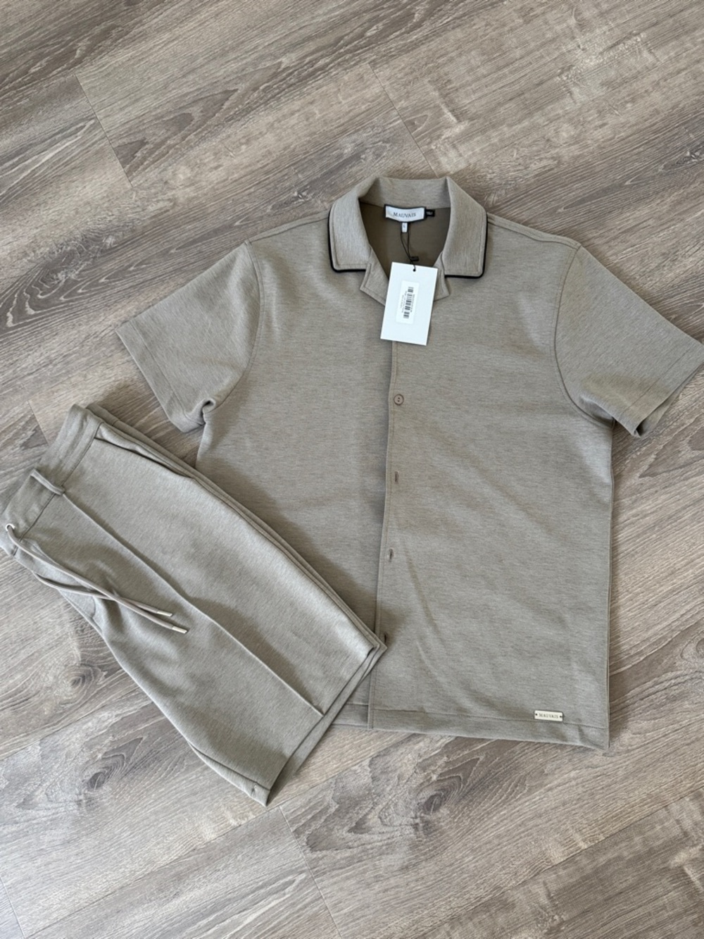 Mauvais Men's Casual Taupe Shirt & Shorts Set